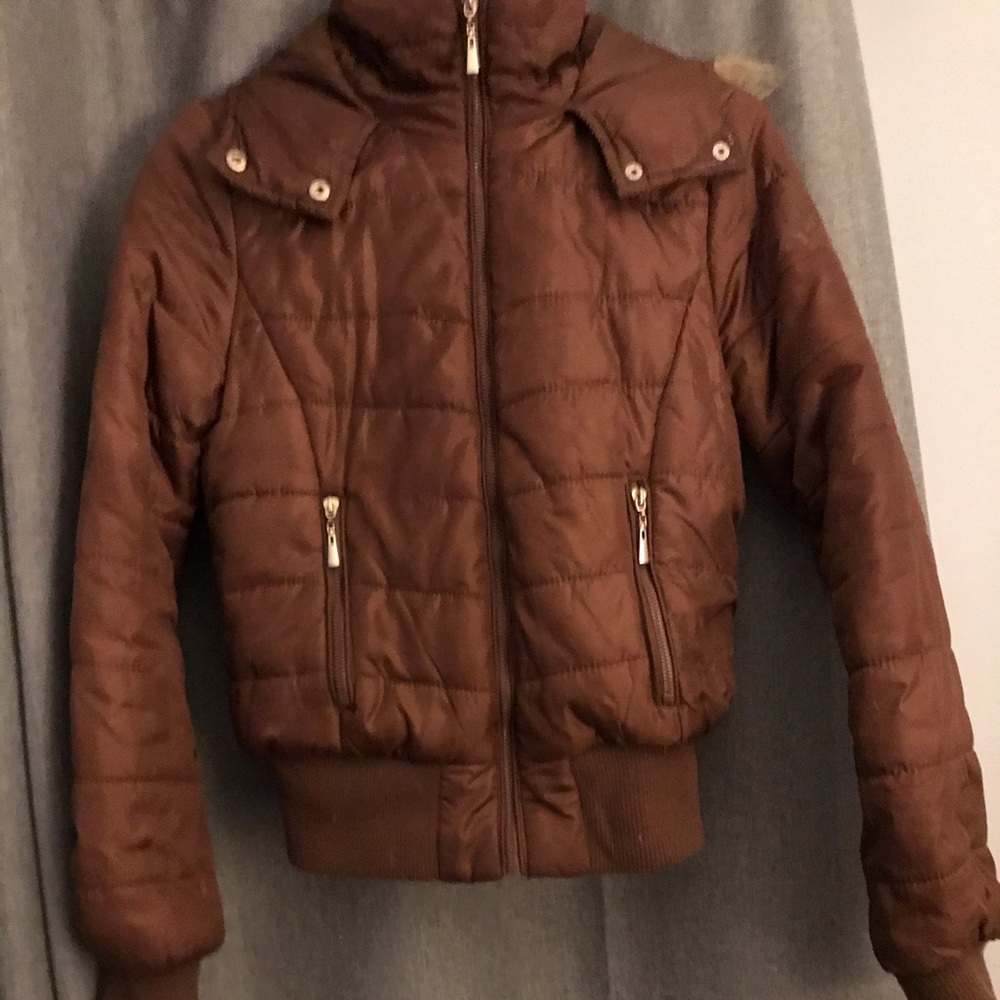 Puffer bomber jacket faux fur line hood
